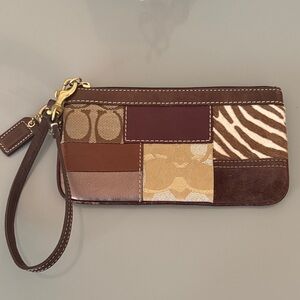 Coach Patchwork Wristlet Clutch - Brown and Cream